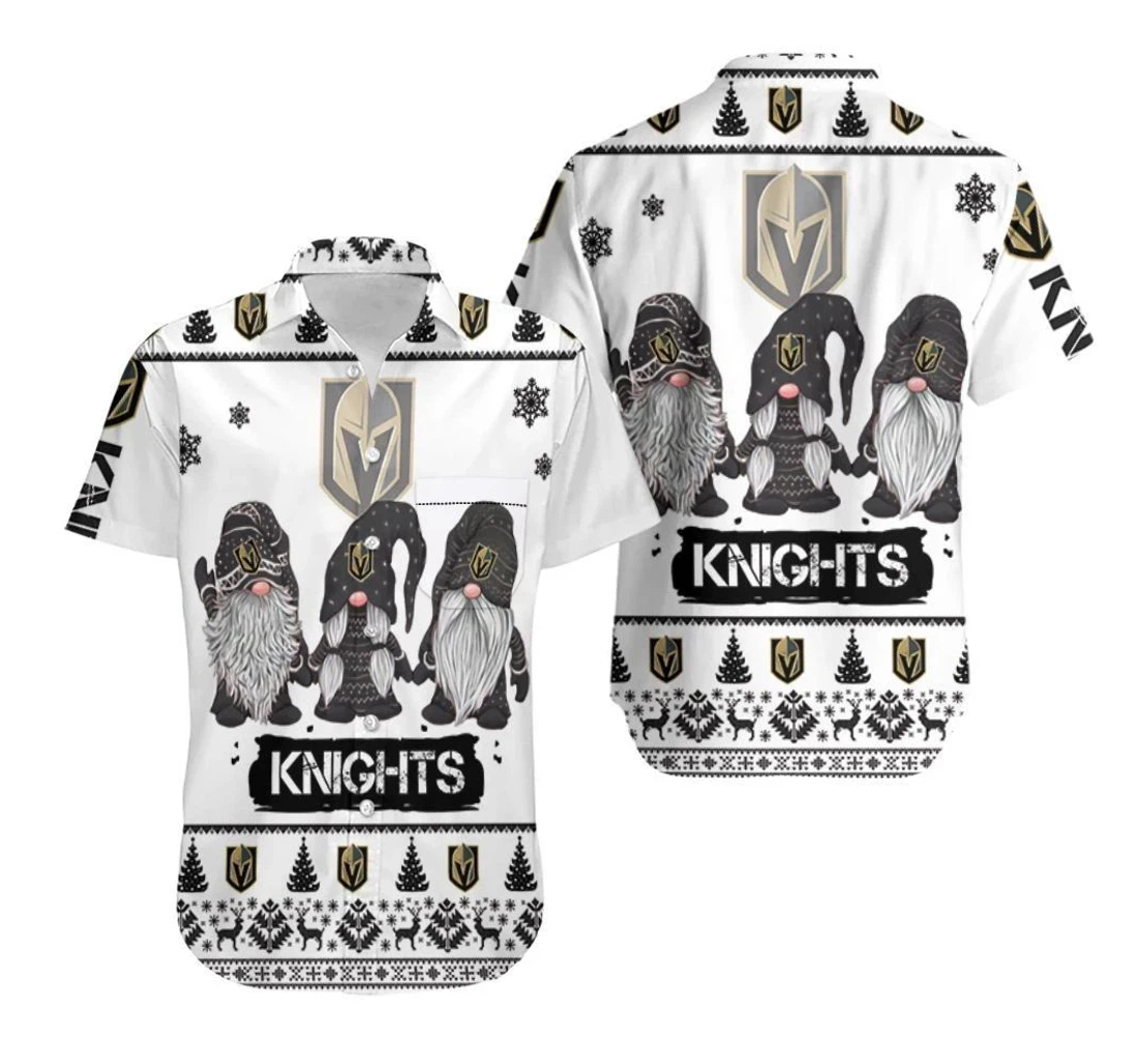 Personalized Christmas Gnomes Vegas Golden Knights Ugly Sweatshirt Christmas Hawaiian Shirt, Button Up Aloha Shirt For Men, Women