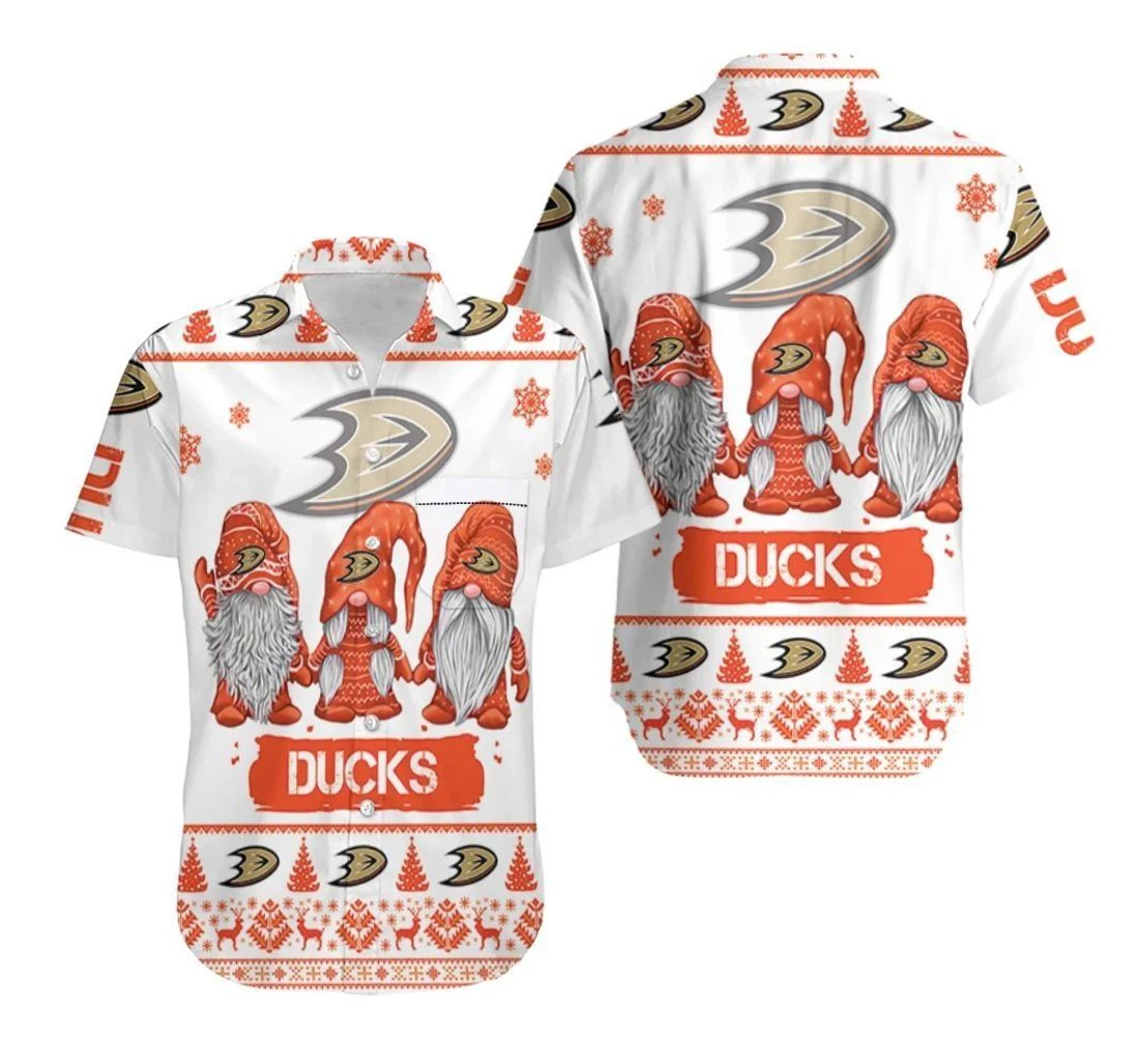 Personalized Christmas Gnomes Anaheim Ducks Ugly Sweatshirt Christmas Hawaiian Shirt, Button Up Aloha Shirt For Men, Women