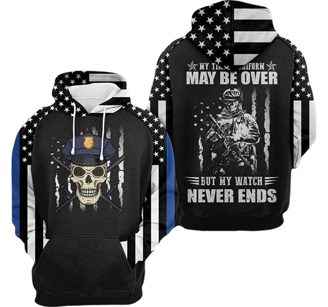 Police My Watch Never Ends - 3D Printed Pullover Hoodie