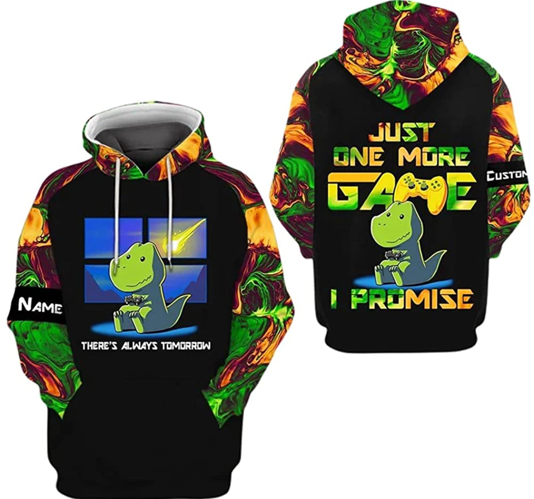 Personalized Name Gamer Dinosaur Just One Morse Game I Promise - 3D Printed Pullover Hoodie