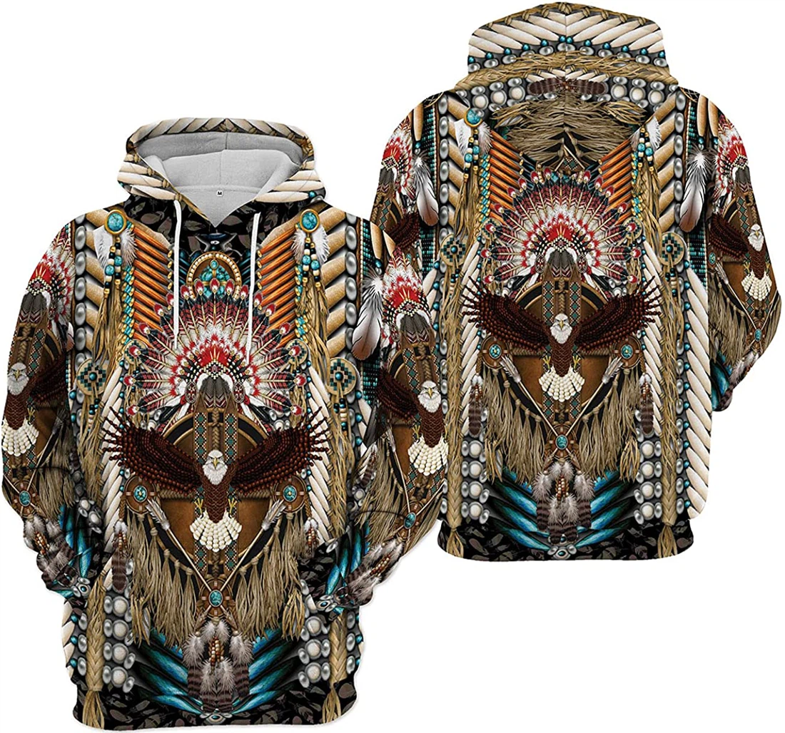 Native American Eagle Beaded Breastplate Pattern - 3D Printed Pullover Hoodie