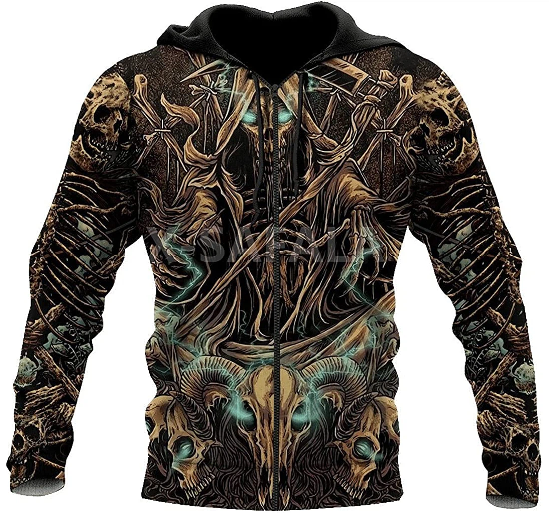 Trippy Skull Head Spring Autumn Outwear - 3D Printed Pullover Hoodie