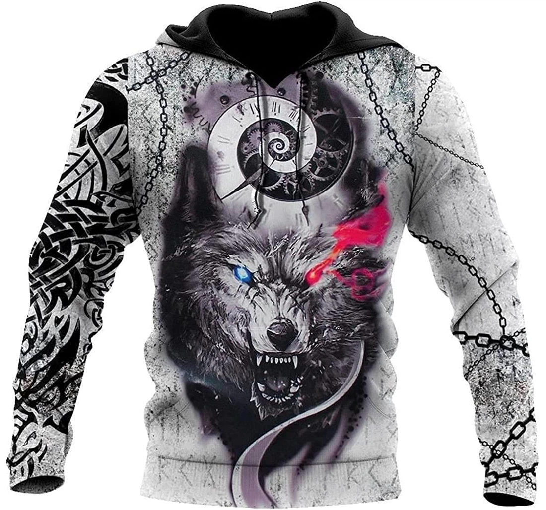 Gray Wolf Viking Tattoo Jacket Tracksuit - 3D Printed Pullover Hoodie