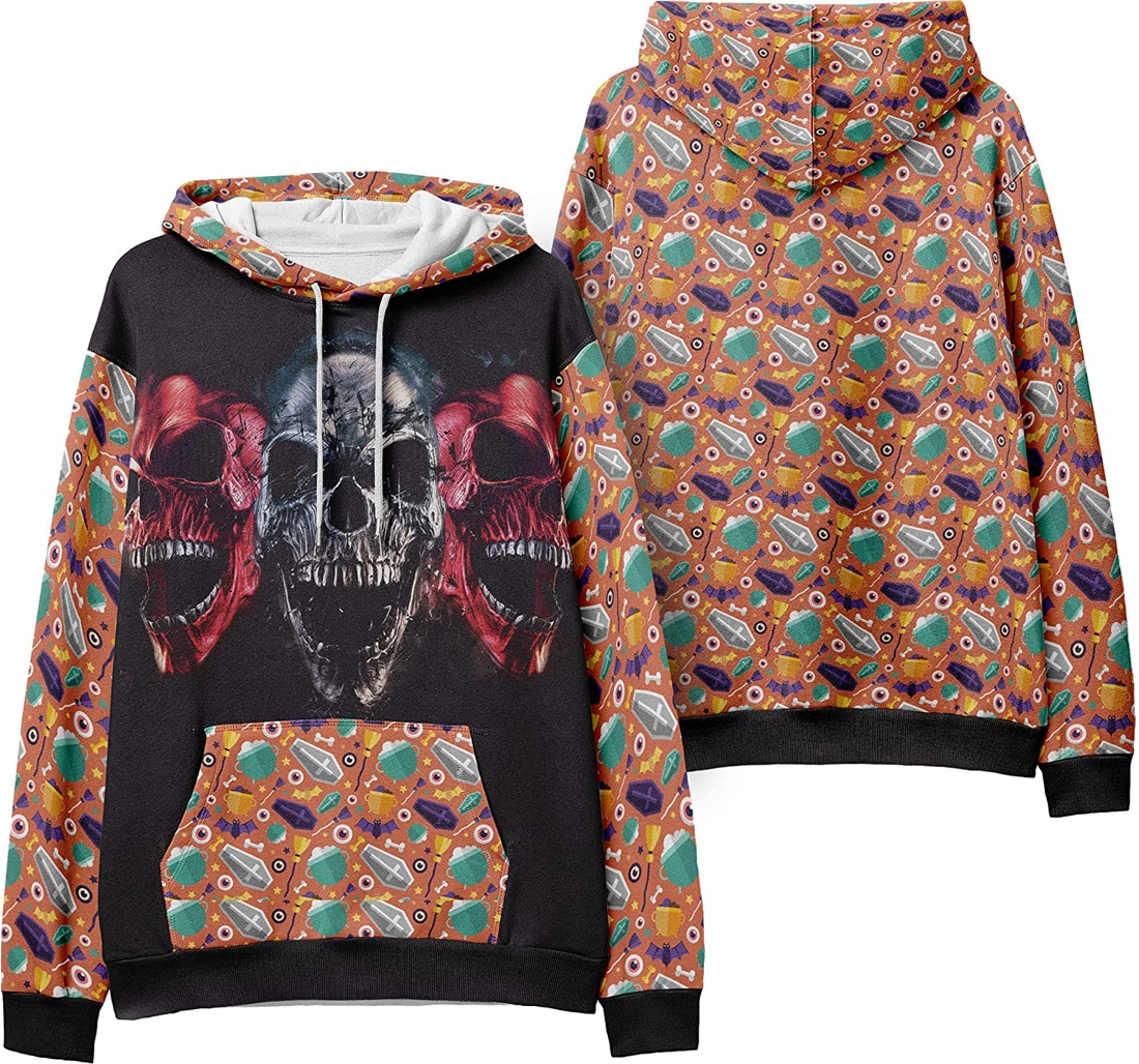 Demon Skulls Monster Mask Seamless Pattern Halloween - 3D Printed Pullover Hoodie