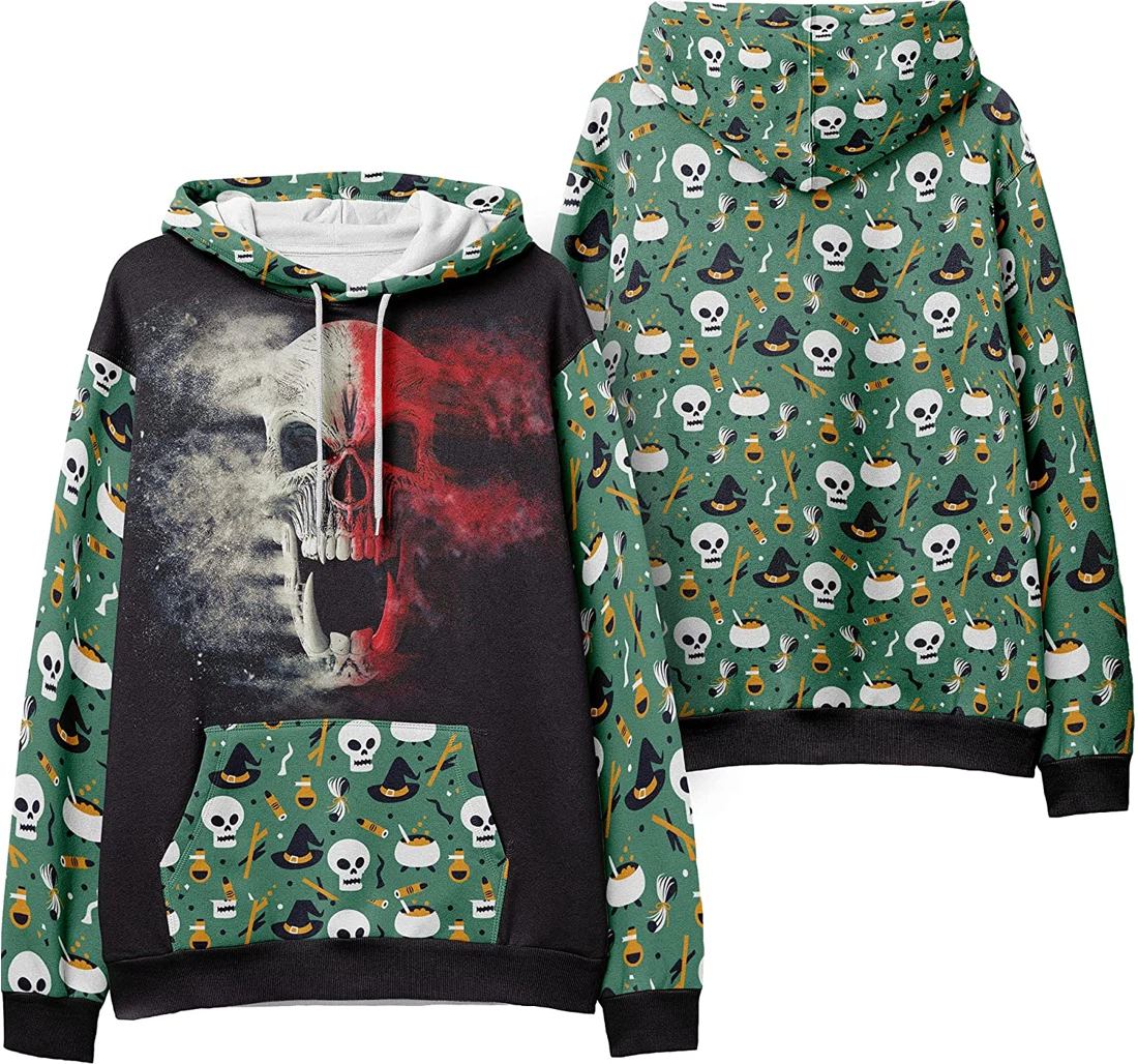 Devil Skull Monster Mask Seamless Pattern Halloween - 3D Printed Pullover Hoodie