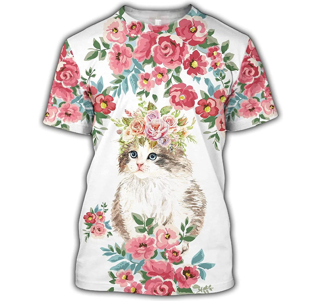 Cat Lover Flower Shirts - 3D Printed T-shirt