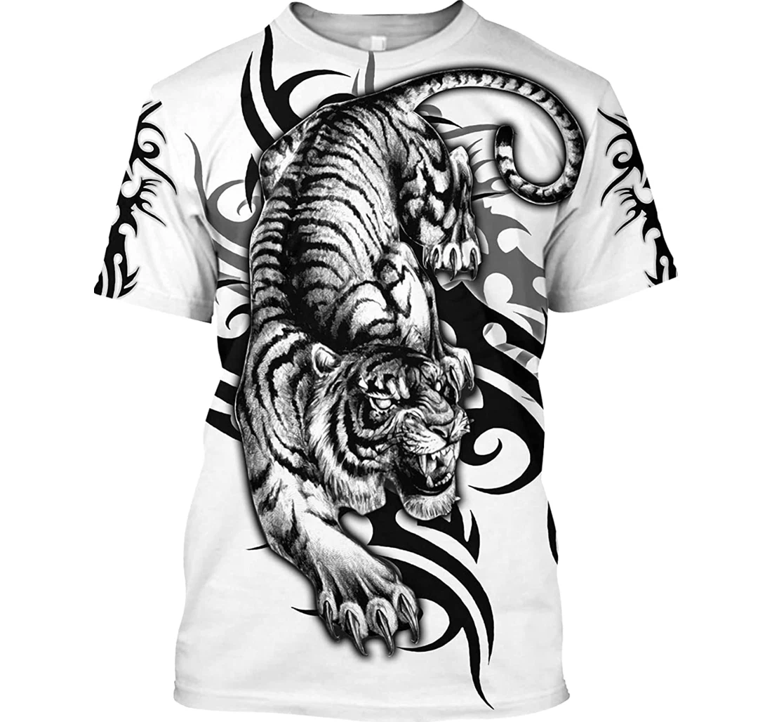 White Tiger Tribal Tattoo Shirts - 3D Printed T-shirt