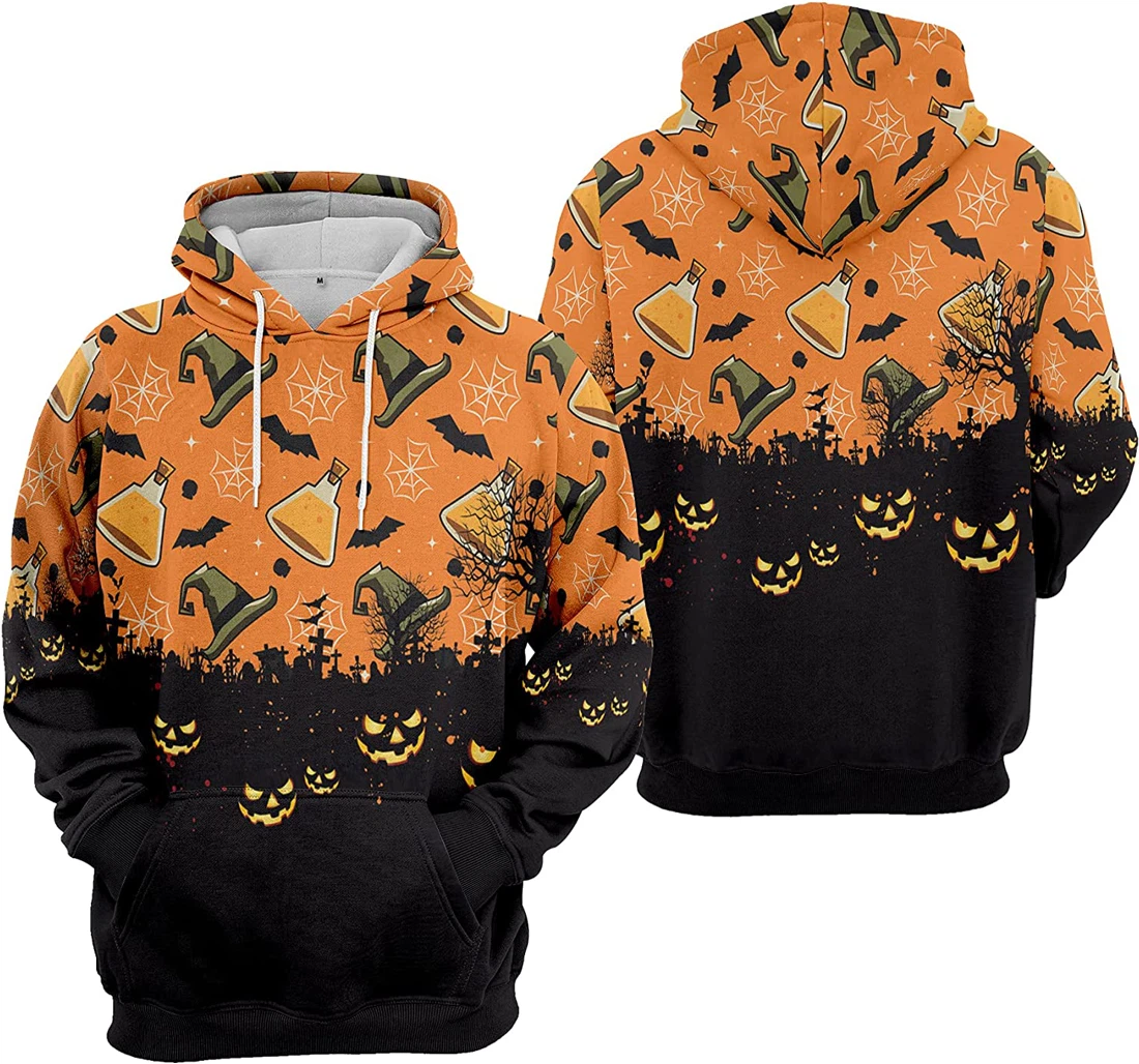 Cemetery Pumpkin Spider Seamless Pattern Halloween - 3D Printed Pullover Hoodie