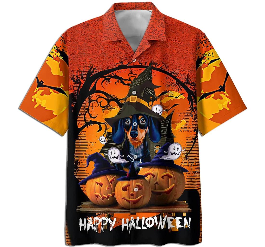 Personalized Halloween Pumpkin Famille - Dogs Hatwitch Halloween White Hawaiian Shirt, Button Up Aloha Shirt For Men, Women