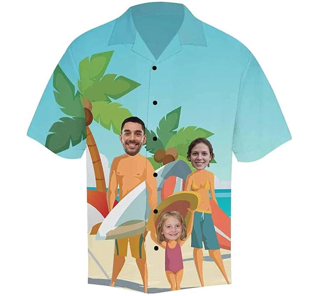Custom Funny Family With Face Personalized Family Matching Beach Hawaiian Shirt, Button Up Aloha Shirt For Men, Women