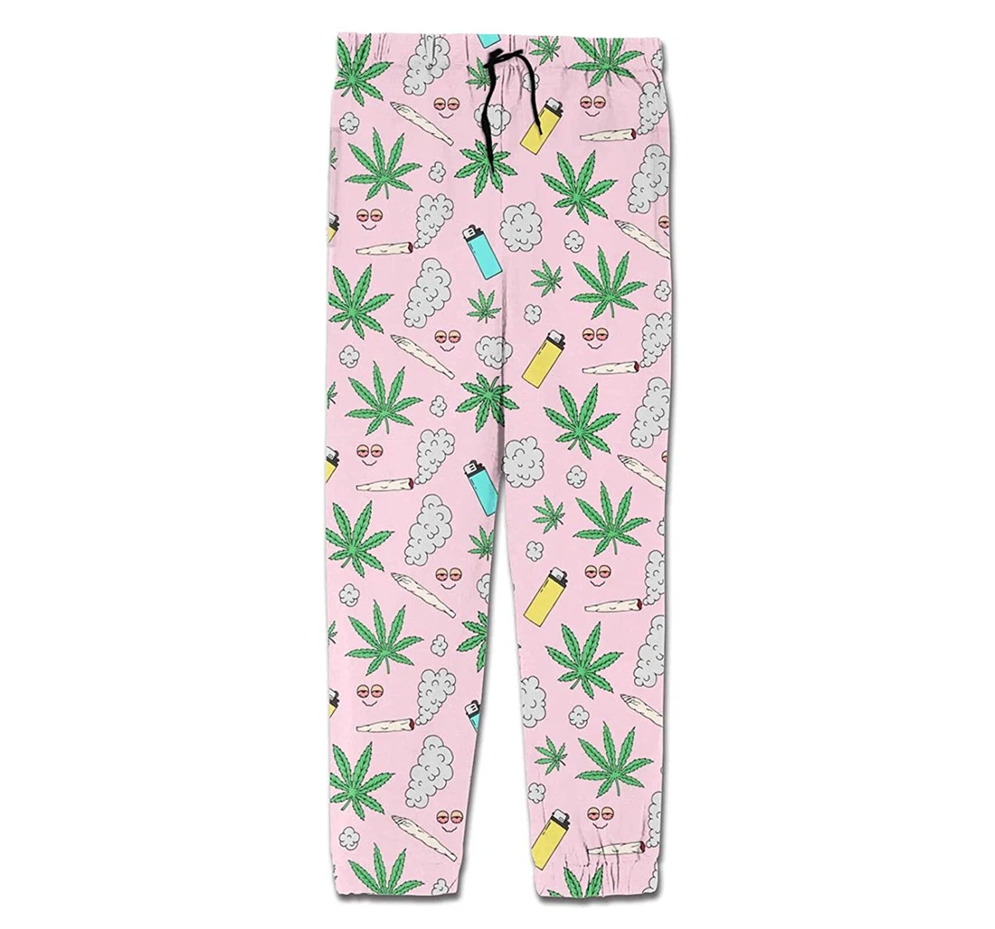 Personalized Cannabis Marijuana Floral Weed Lighter Casual Sweatpants, Joggers Pants With Drawstring For Men, Women