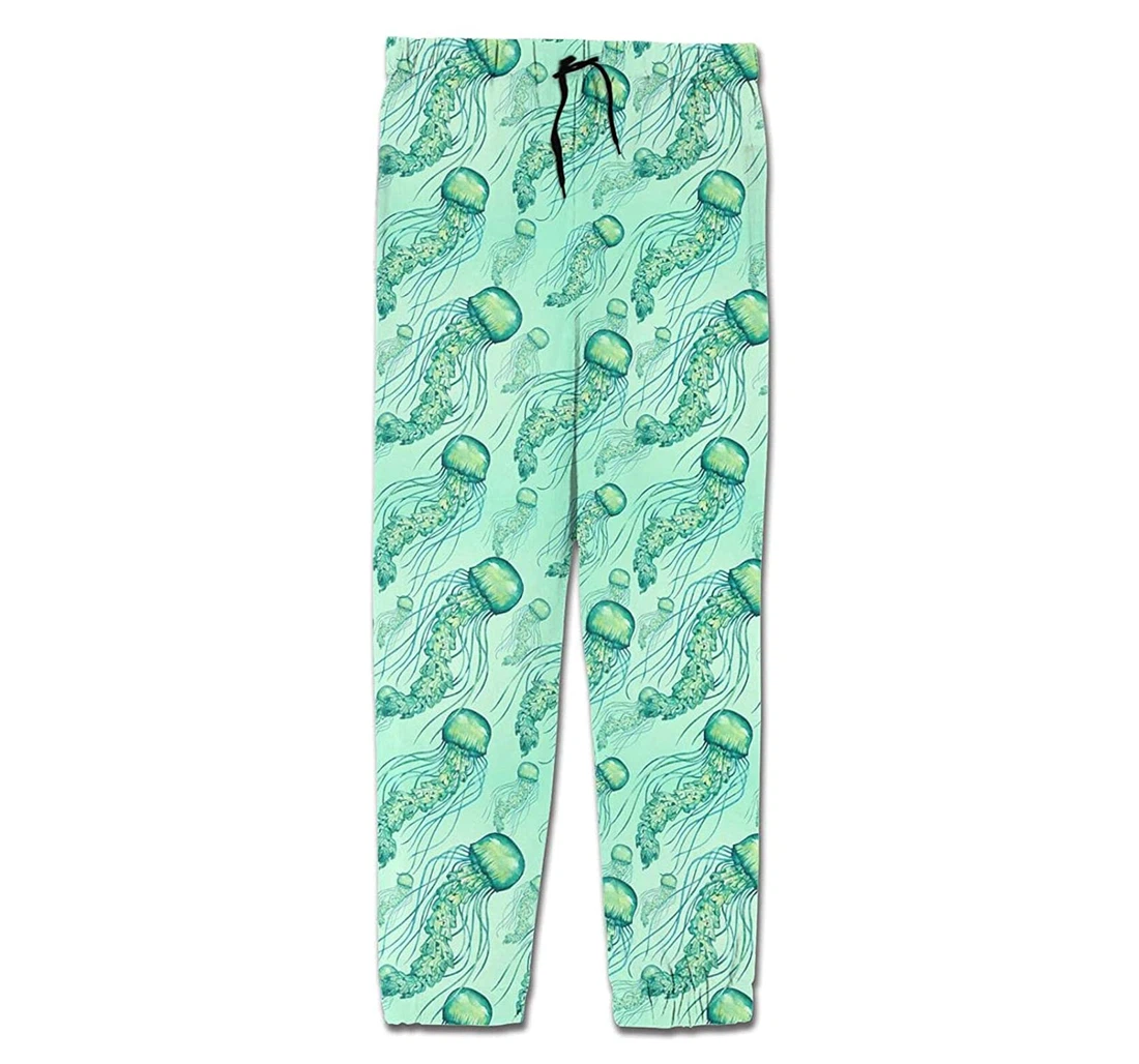 Personalized Watercolor Jellyfish Ocean Under Water Casual Sweatpants, Joggers Pants With Drawstring For Men, Women