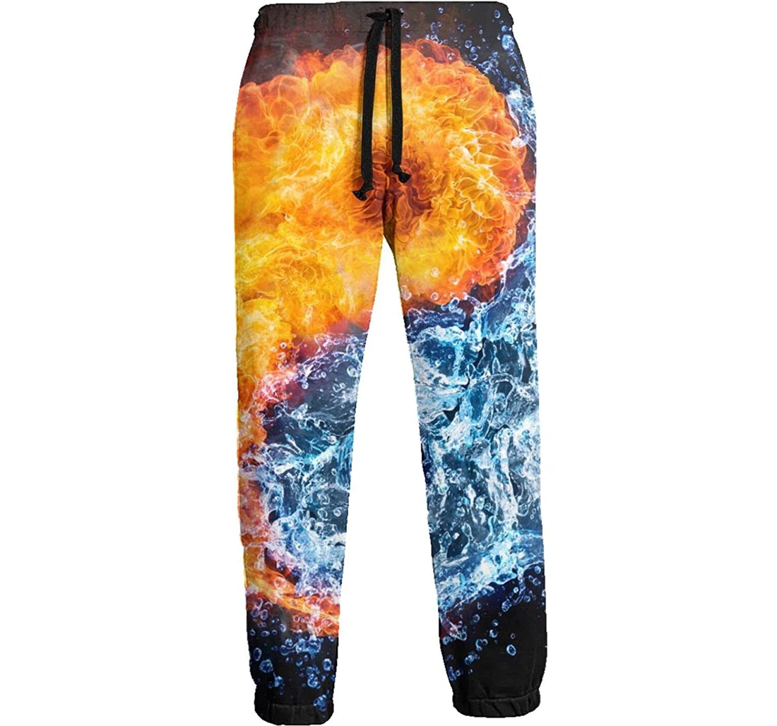 Personalized Fire Water Yin Yang Graphic Athletic Sweatpants, Joggers Pants With Drawstring For Men, Women