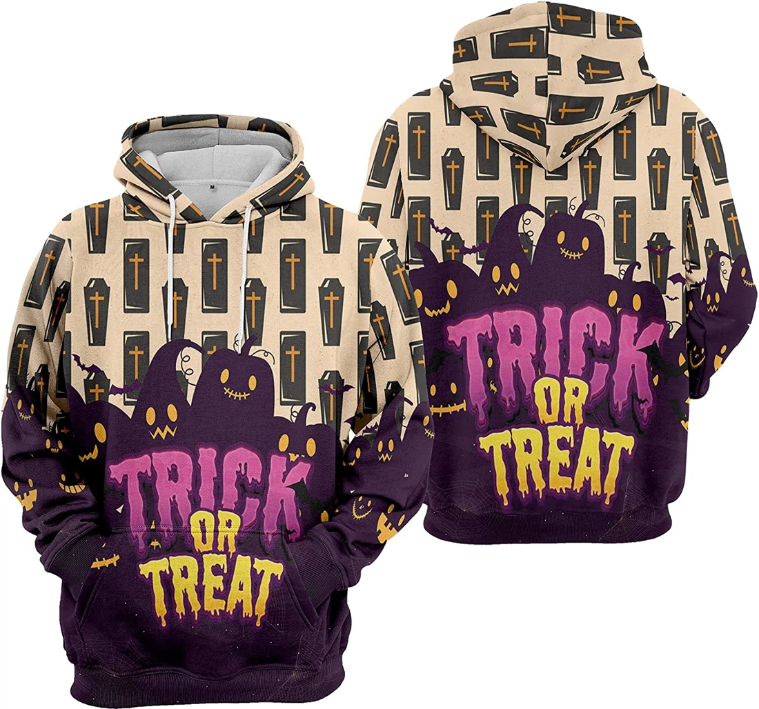 Pumpkin Trick Or Treat Cat Bat Cobweb Halloween - 3D Printed Pullover Hoodie