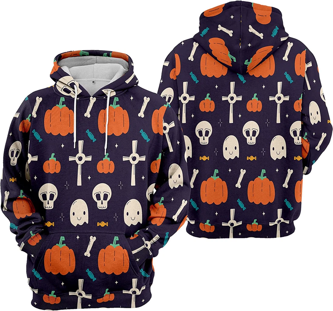 Cat Bat Cobweb Seamless Pattern Halloween - 3D Printed Pullover Hoodie