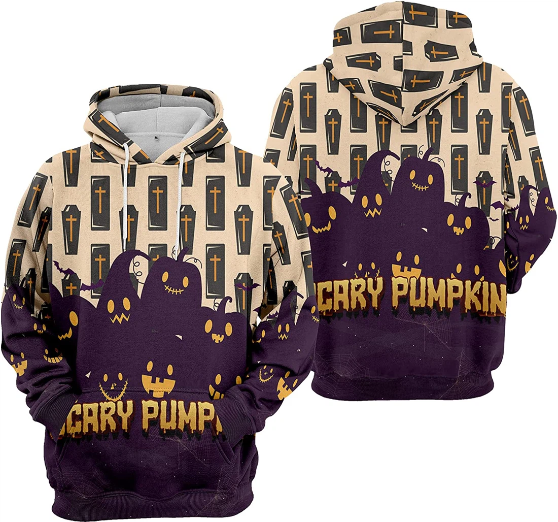 Crazy Pumpkin Cat Bat Cobweb Seamless Pattern Halloween - 3D Printed Pullover Hoodie