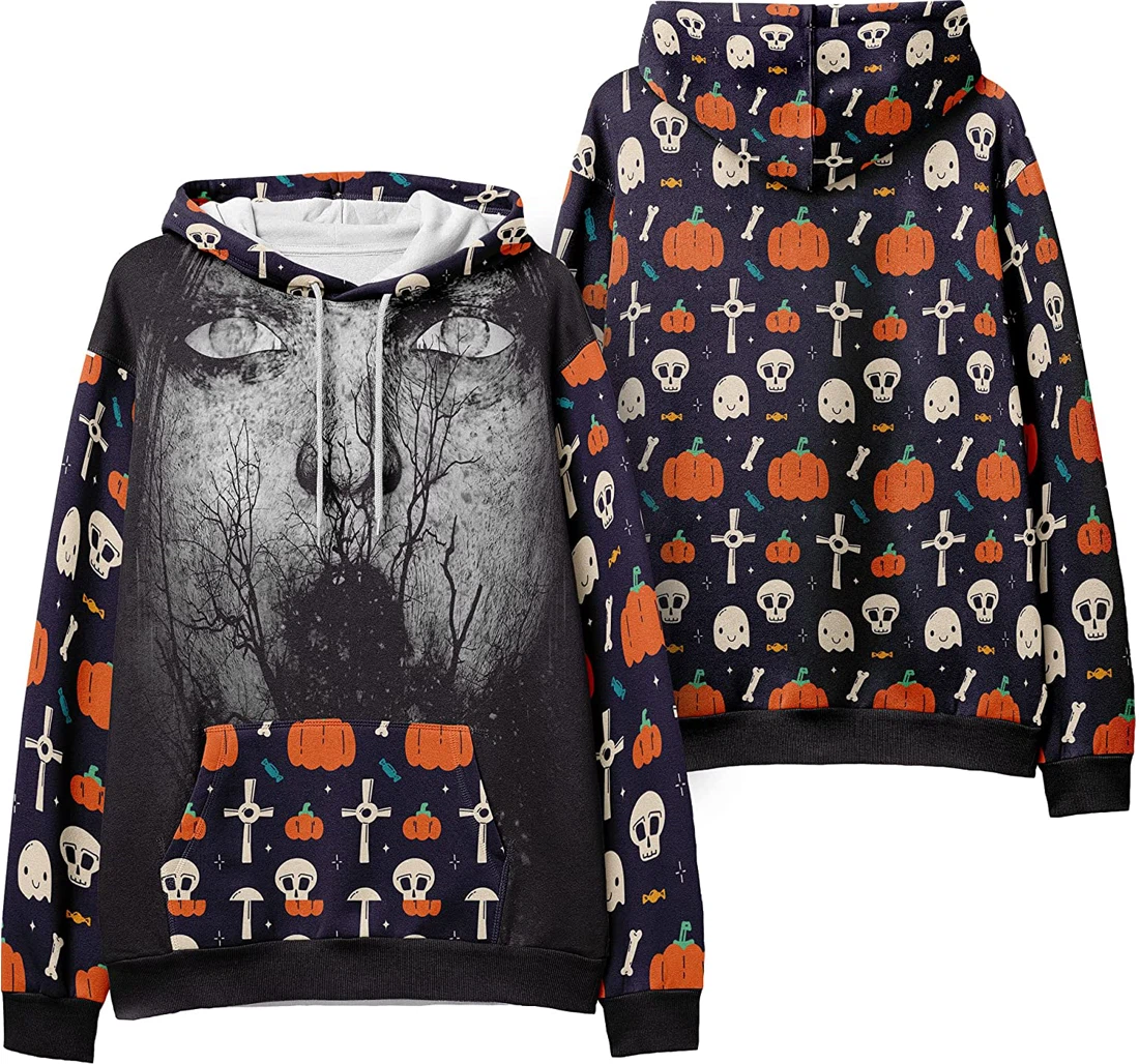 Ghost Creepy Trees Monster Mask Seamless Pattern Halloween - 3D Printed Pullover Hoodie