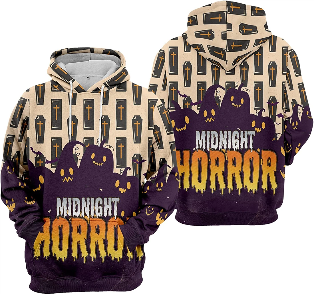 Midnight Horror Cat Bat Cobweb Seamless Pattern Halloween - 3D Printed Pullover Hoodie
