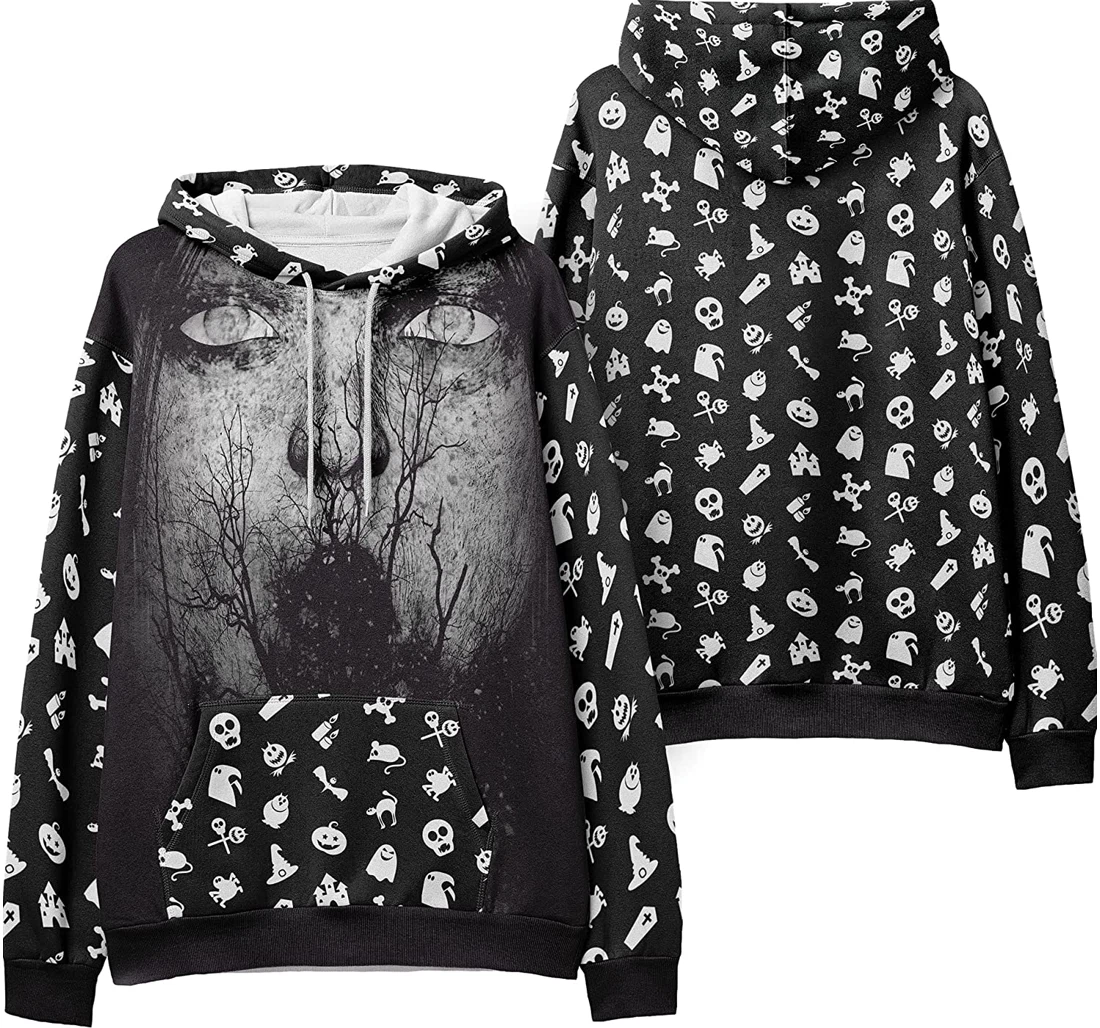 Ghost Creepy Trees Skull Crossbones Seamless Pattern Halloween - 3D Printed Pullover Hoodie
