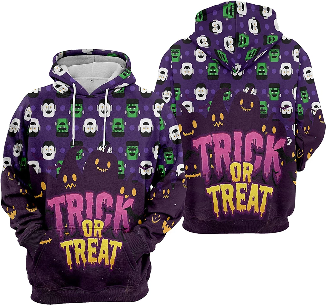 Pumpkin Trick Or Treat Cat Bat Cobweb Seamless Pattern Halloween - 3D Printed Pullover Hoodie