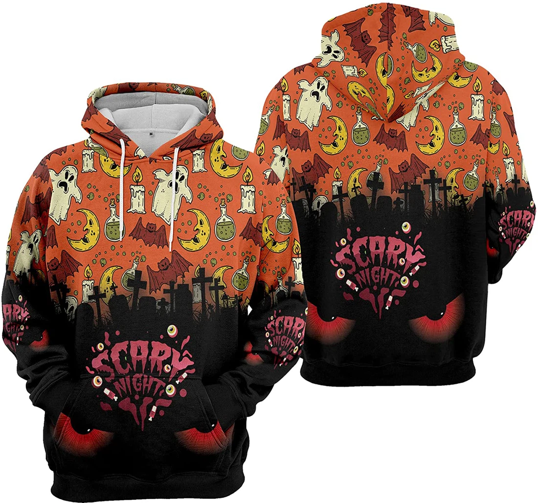 Scary Night Devil Eyes Cemetery Bat Cat Pumpkin Halloween - 3D Printed Pullover Hoodie