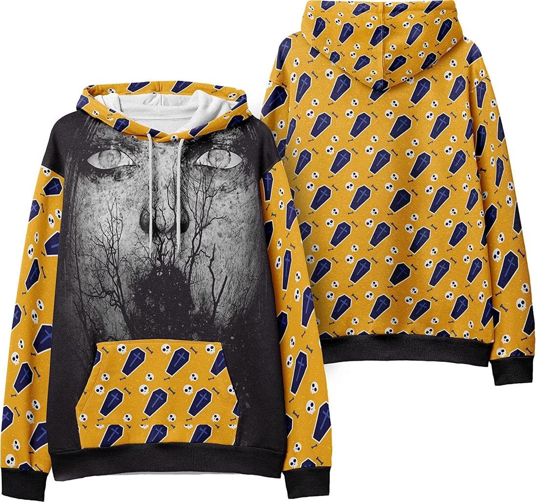 Ghost Creepy Trees Monster Mask Seamless Pattern Halloween - 3D Printed Pullover Hoodie