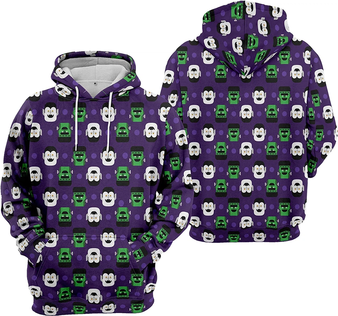 Cat Bat Cobweb Seamless Pattern Halloween - 3D Printed Pullover Hoodie