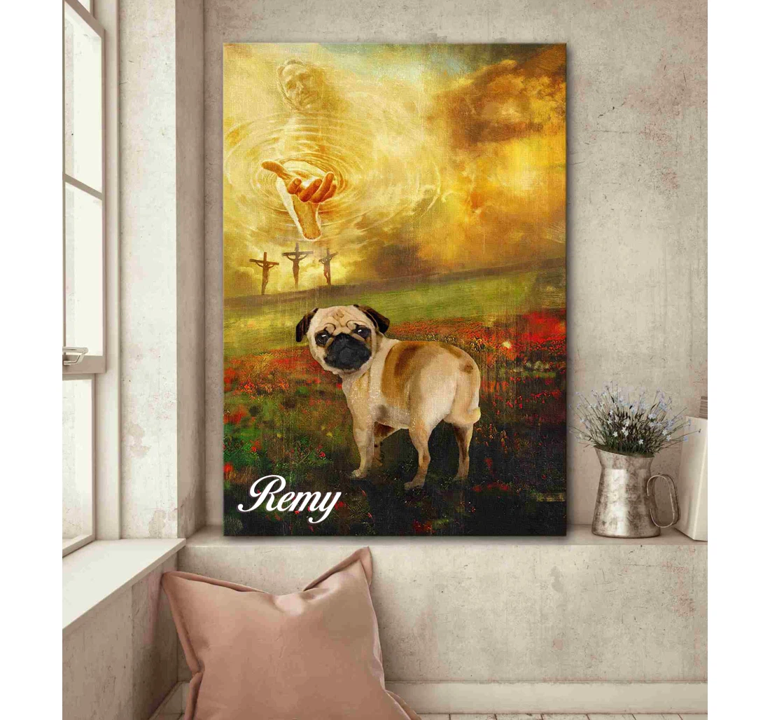 Poster, Canvas - Jesus And Pug To The Beautiful World Print Framed Wall Art