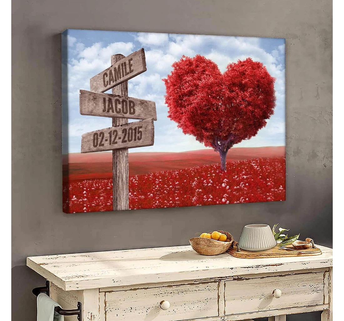 Poster, Canvas - Personalized Heart Tree Couple Anniversary Valentine Print Framed Wall Art