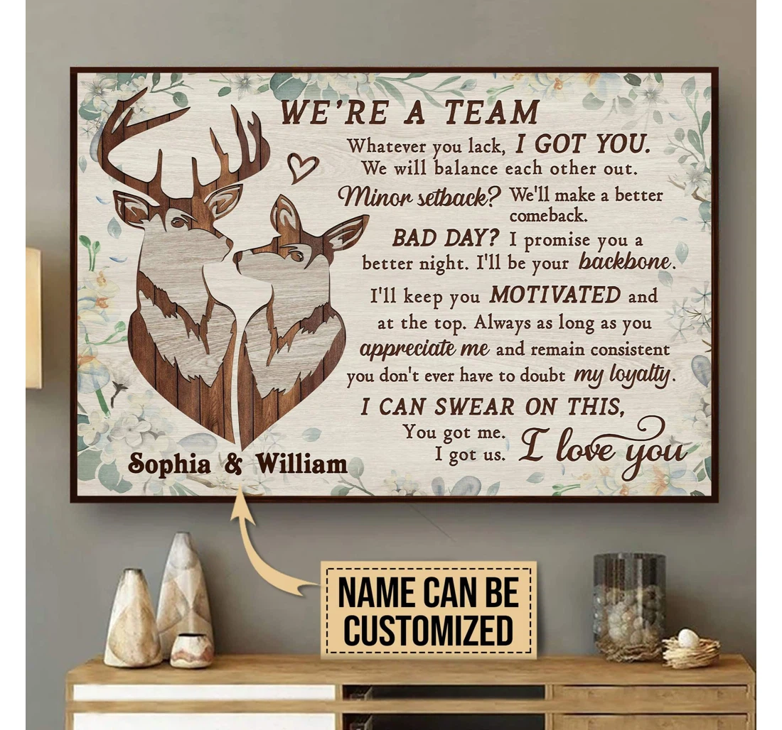 Poster, Canvas - Personalized Deer Pallet We're A Team Custom Name Valentine Print Framed Wall Art