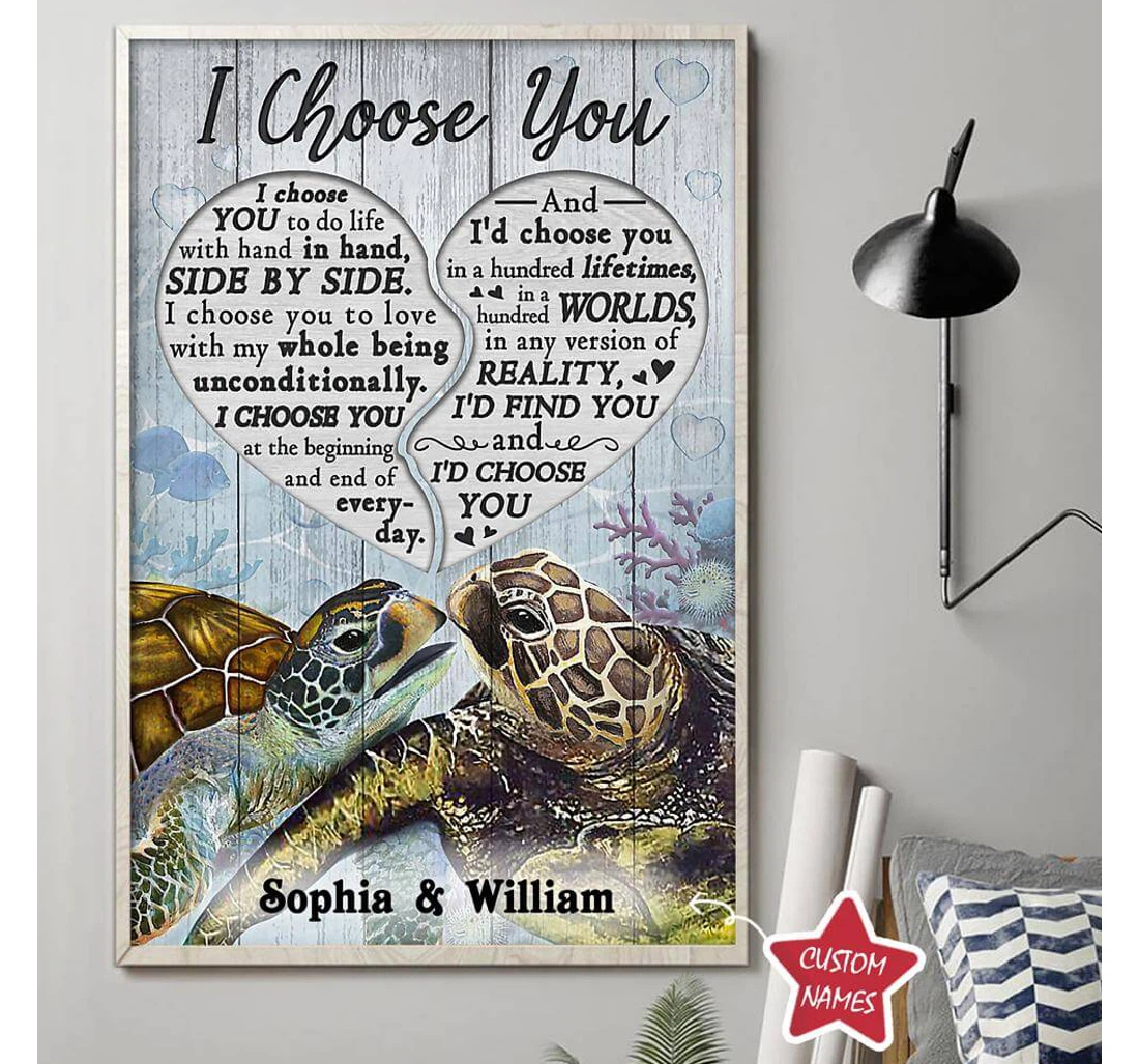 Poster, Canvas - Personalized I Choose You Turtle Husband And Wife Valentine Print Framed Wall Art