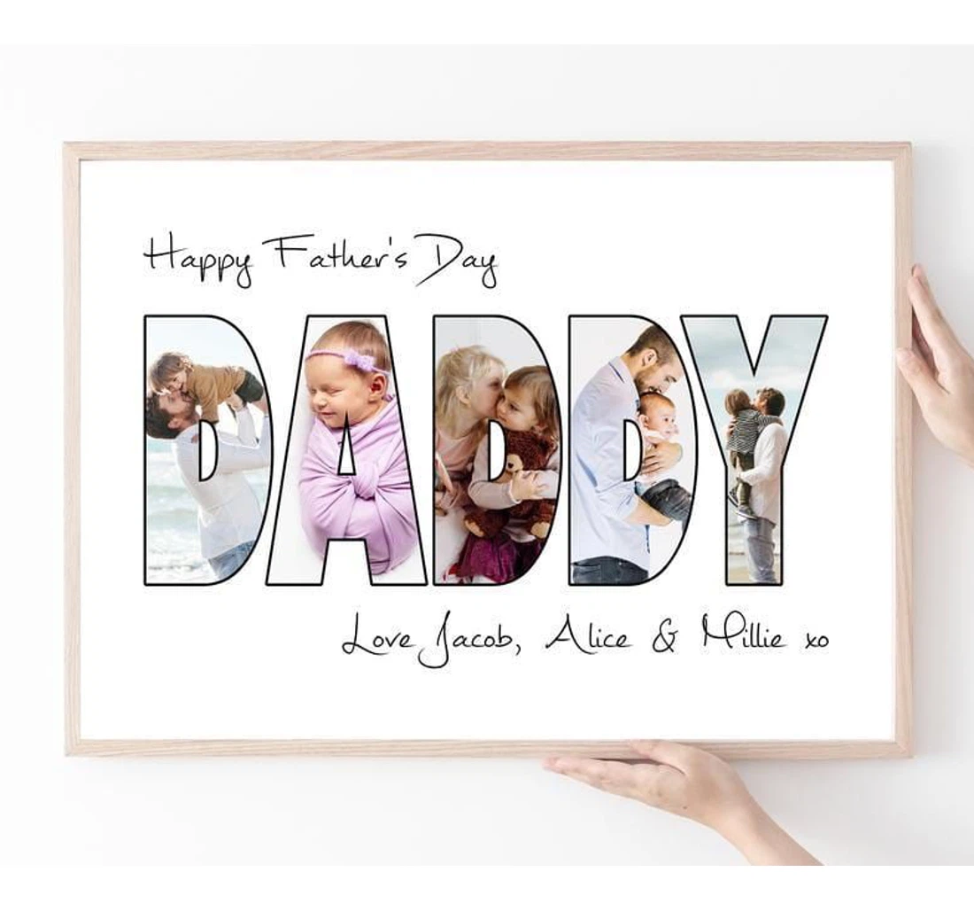 Poster, Canvas - Father's Day Happy Daddy Custom Name And L Print Framed Wall Art