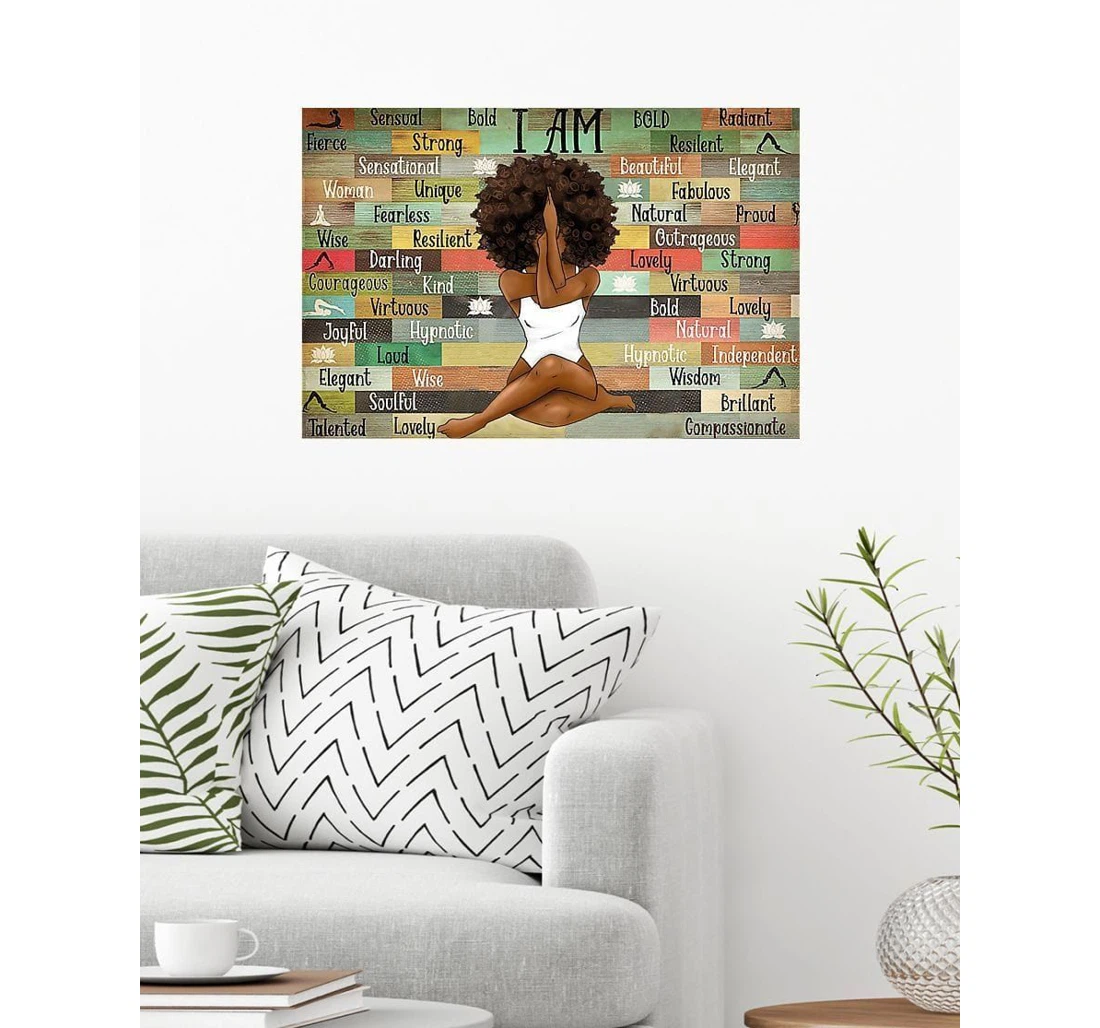 Poster, Canvas - Black Women, Afro Girl Love Yoga Natural, Strong, Beautiful V Print Framed Wall Art