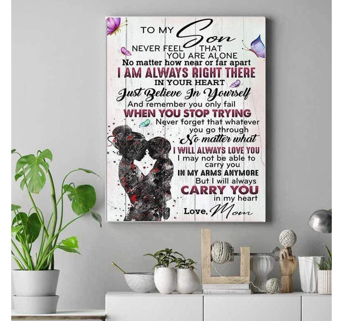 Poster, Canvas - Mother Butterfly Mom To My Son, Never Feel That You Are Alone V Print Framed Wall Art