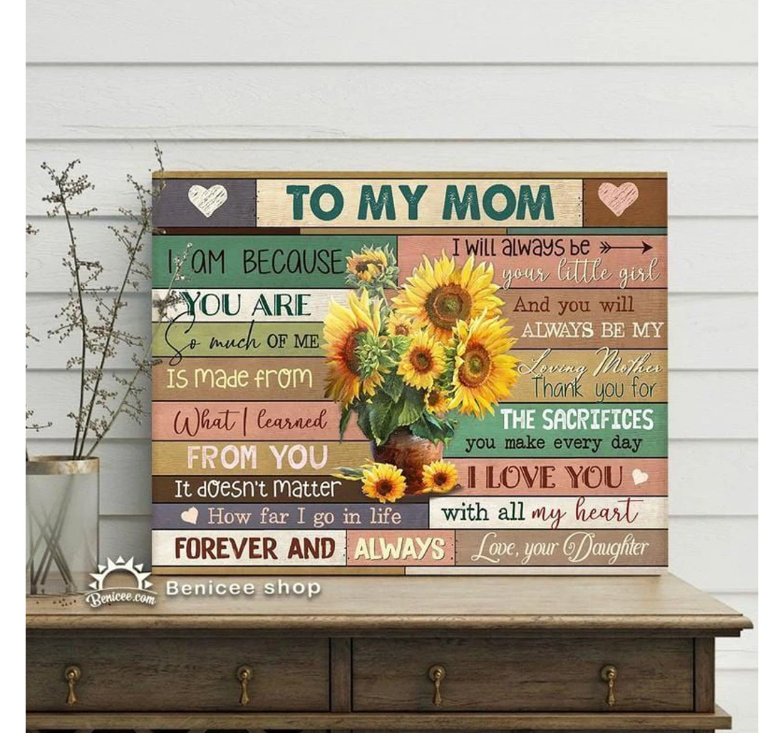 Poster, Canvas - Mother Mother's Day To My Mom Love Messages Sunflower Texture H Print Framed Wall Art