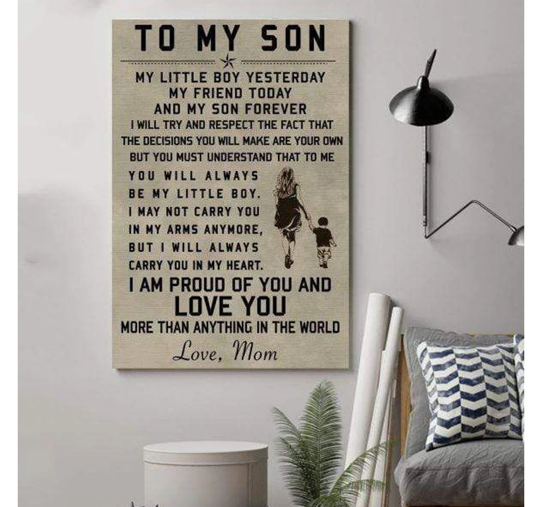 Poster, Canvas - Father's Day Mom To My Son, I Am Proud Of You V Print Framed Wall Art
