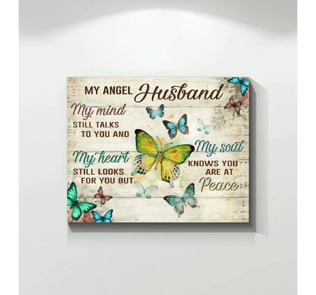 Poster, Canvas - Butterfly Angel Husband My Mind Still Talks To You V Print Framed Wall Art