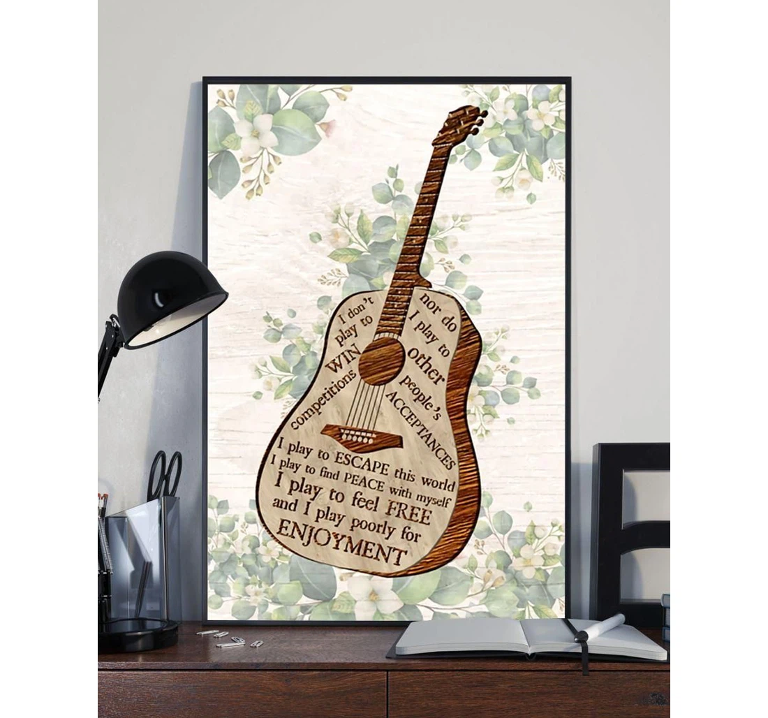 Poster, Canvas - Guitar Guitarist I Play Enjoyment Vertical V Print Framed Wall Art