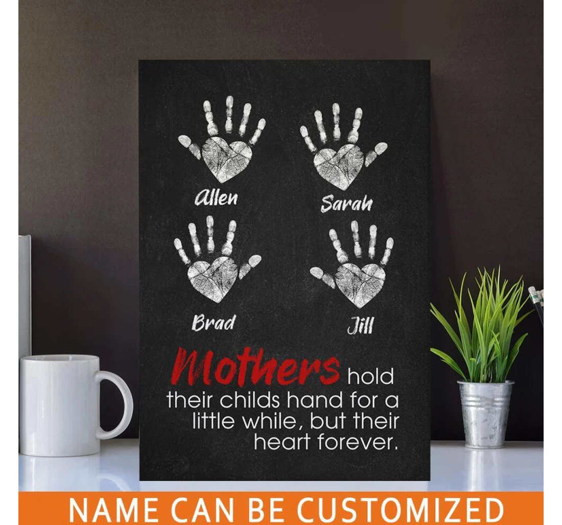 Poster, Canvas - Personalized Mother's Day Portrait Custom Mothers Hold Their Childs Hand Portrait Black Print Framed Wall Art