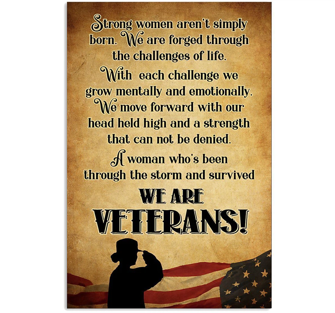 Poster, Canvas - Veteran Strong Women Aren't Simply Born Matte Print Framed Wall Art