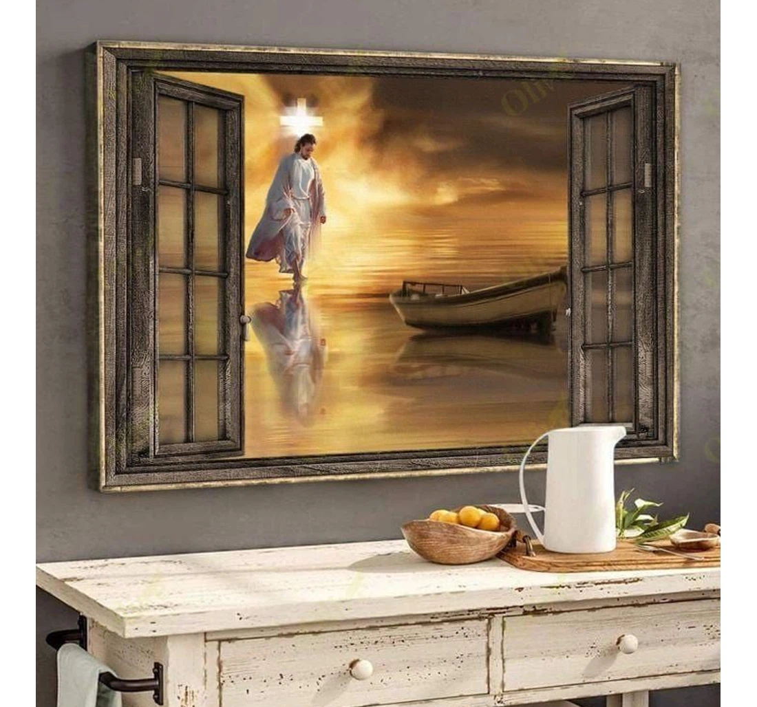 Poster, Canvas - Jesus Christ Walking On Water By The Windows V Print Framed Wall Art