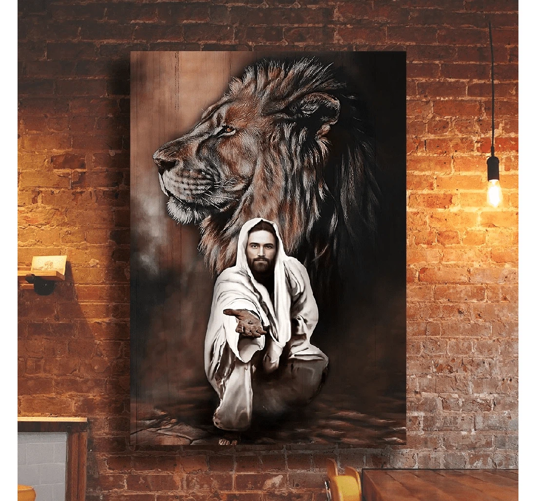 Poster, Canvas - Christians Lion Hold My Hand V Print Framed Wall Art