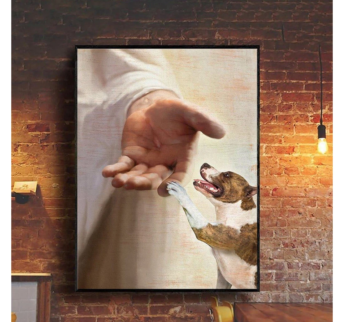 Poster, Canvas - Jesus Blessed American Staffordshire Terrier Take My Hand V Print Framed Wall Art