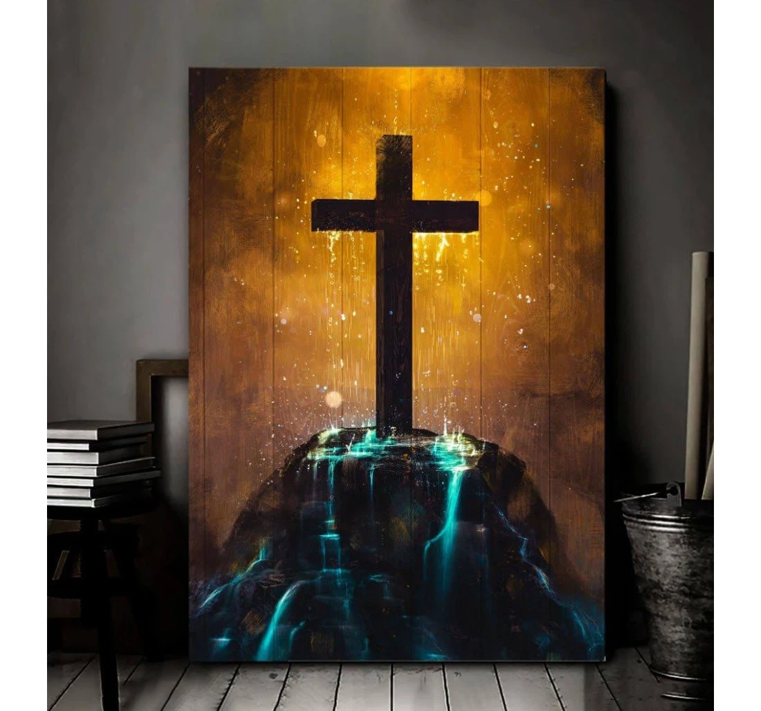 Poster, Canvas - Cross Jesus Is My God Vertical V Print Framed Wall Art