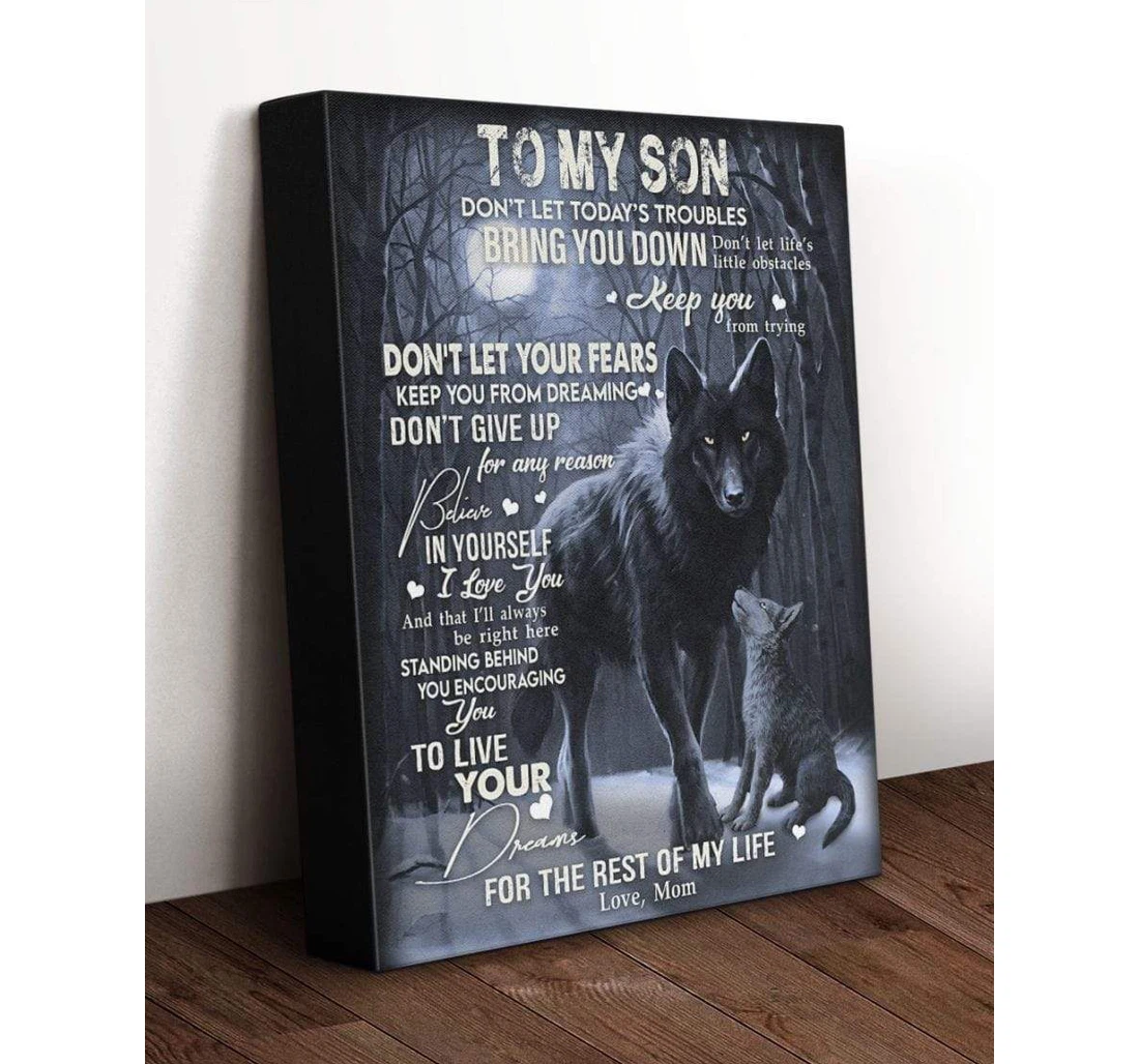 Poster, Canvas - Mother Wolf To My Son, Love Mom Custom Name V Print Framed Wall Art
