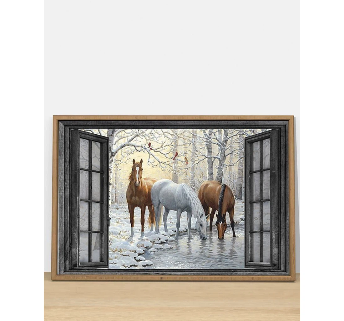 Poster, Canvas - Horse Winter By The Window V Print Framed Wall Art