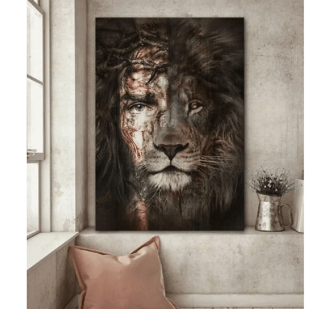 Poster, Canvas - Christians Jesus Portrait Lion V Print Framed Wall Art