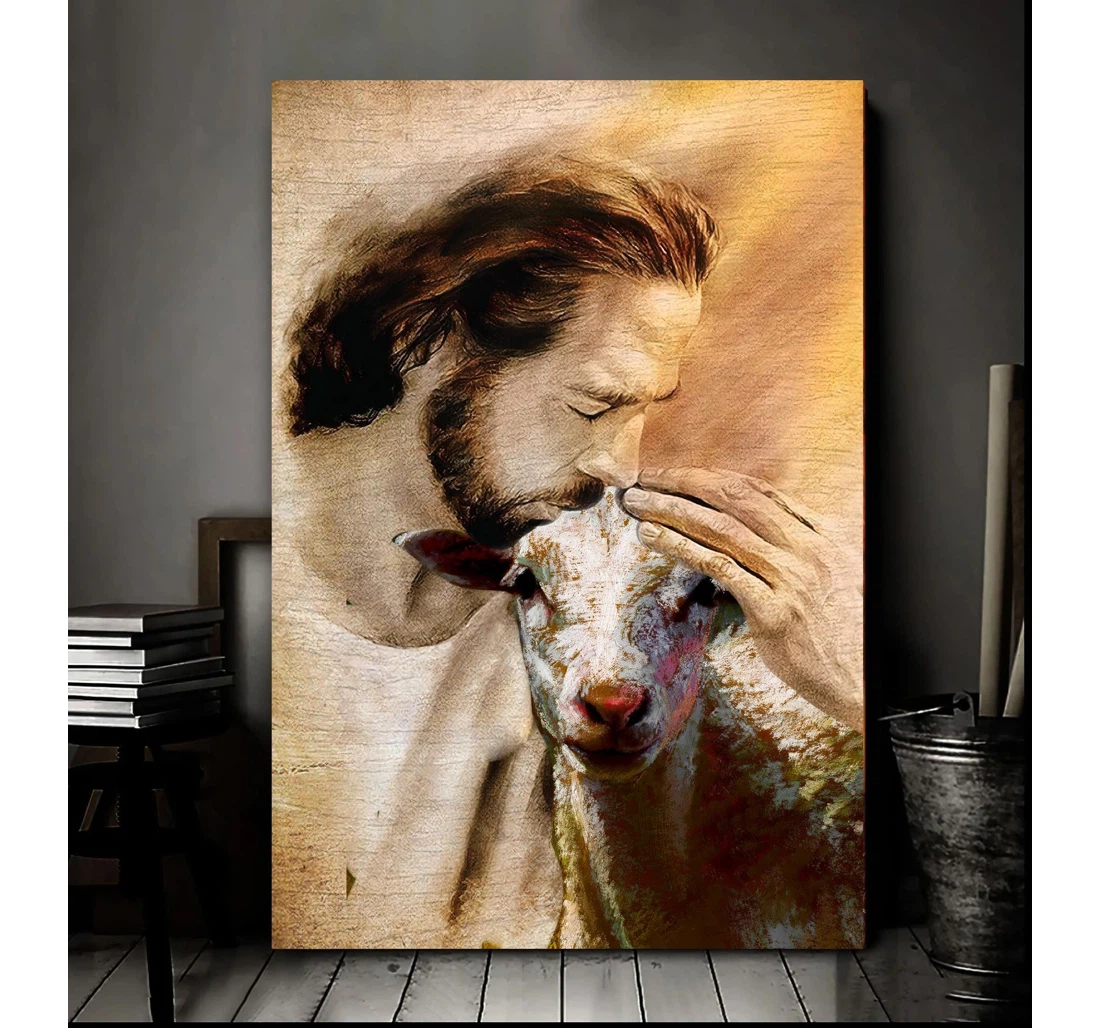 Poster, Canvas - God With Lovely Sheep Vertical V Print Framed Wall Art
