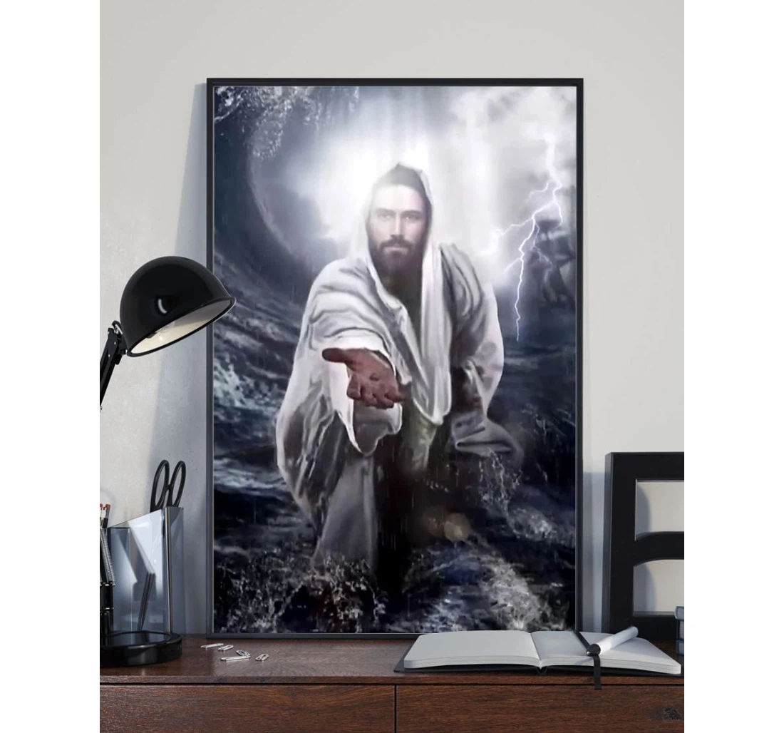 Poster, Canvas - Christian Jesus Hold My Hand Thunder Sky V Print Framed Wall Art