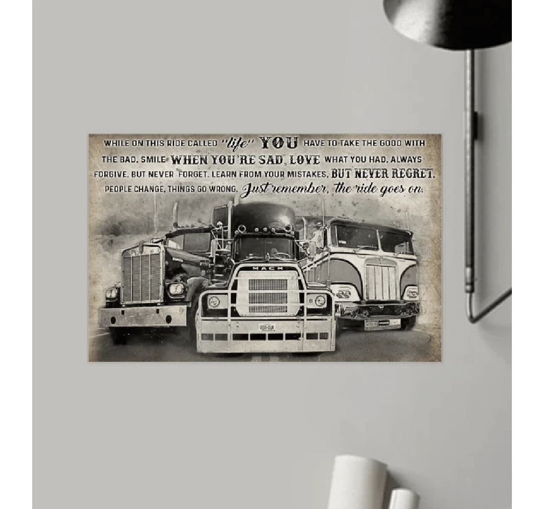 Poster, Canvas - Dad Father's Day While On This Ride Called Life Trucker Print Framed Wall Art